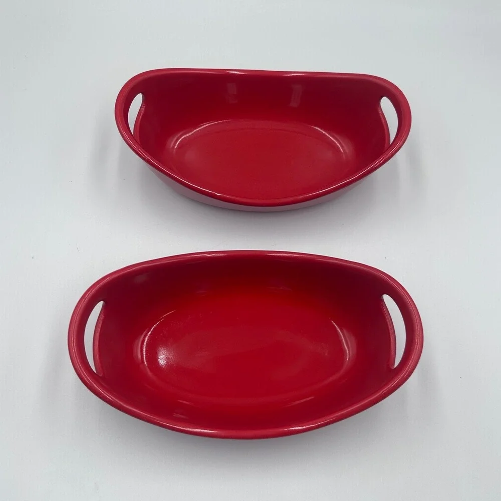 Rachael Ray Red Stoneware 12 oz Oval Au Gratin Baking Dishes Set of 2 G014